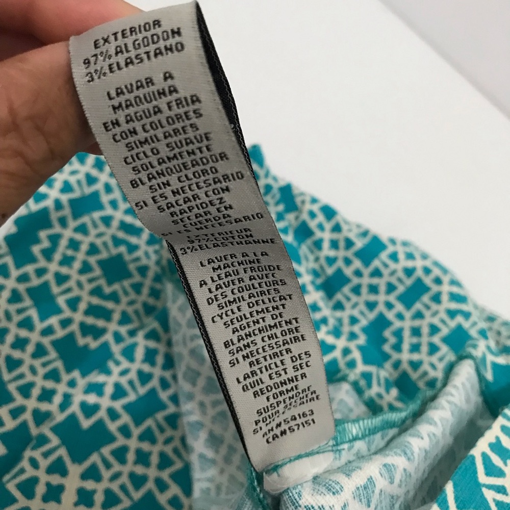 Eliza J. Women's Blue/White Printed Lime Green Trim Shift Zipper Dress Size 8 - Picture 6 of 7
